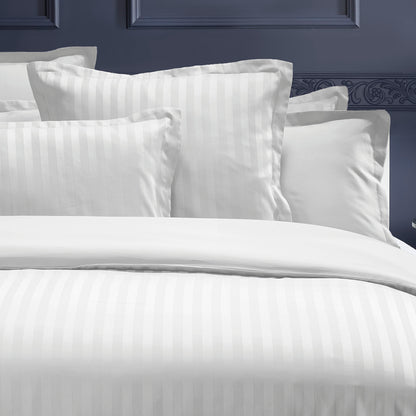 Drap plat satin de coton dobby stripe - Blanc