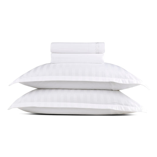 Sheet set cotton satin dobby stripe woven - White