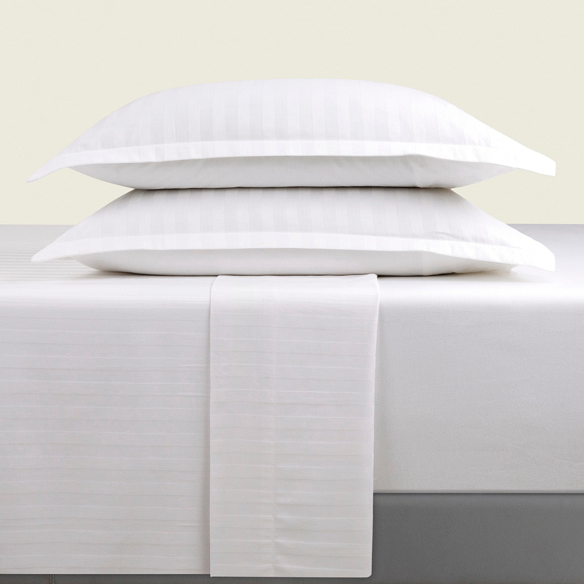 Sheet set cotton satin dobby stripe woven - White