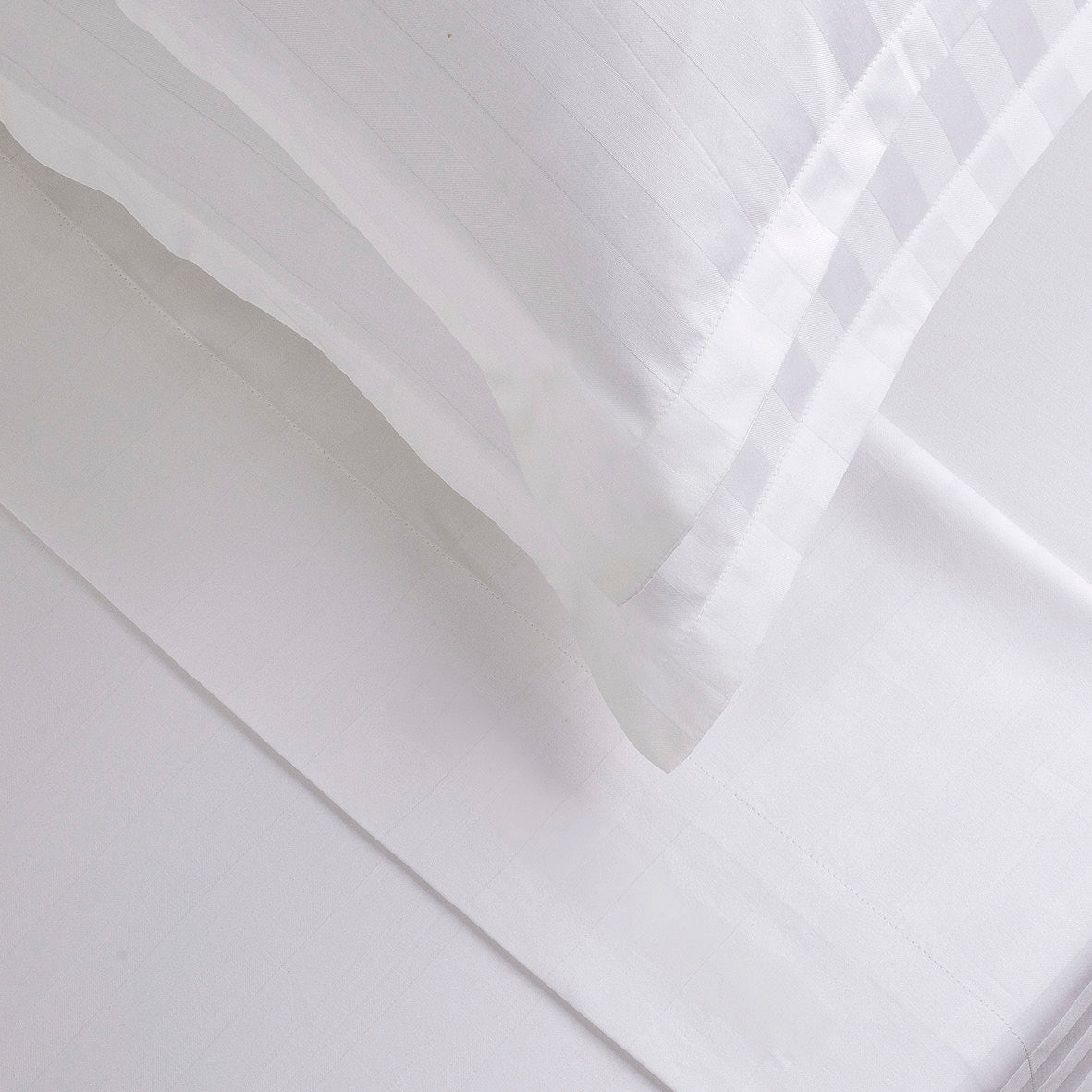 Sheet set cotton satin dobby stripe woven - White