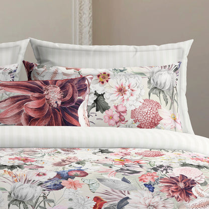 Duvet cover + pillowcase(s) cotton satin - Fleurs éclatantes White