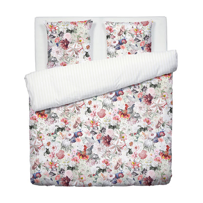 Duvet cover + pillowcase(s) cotton satin - Fleurs éclatantes White