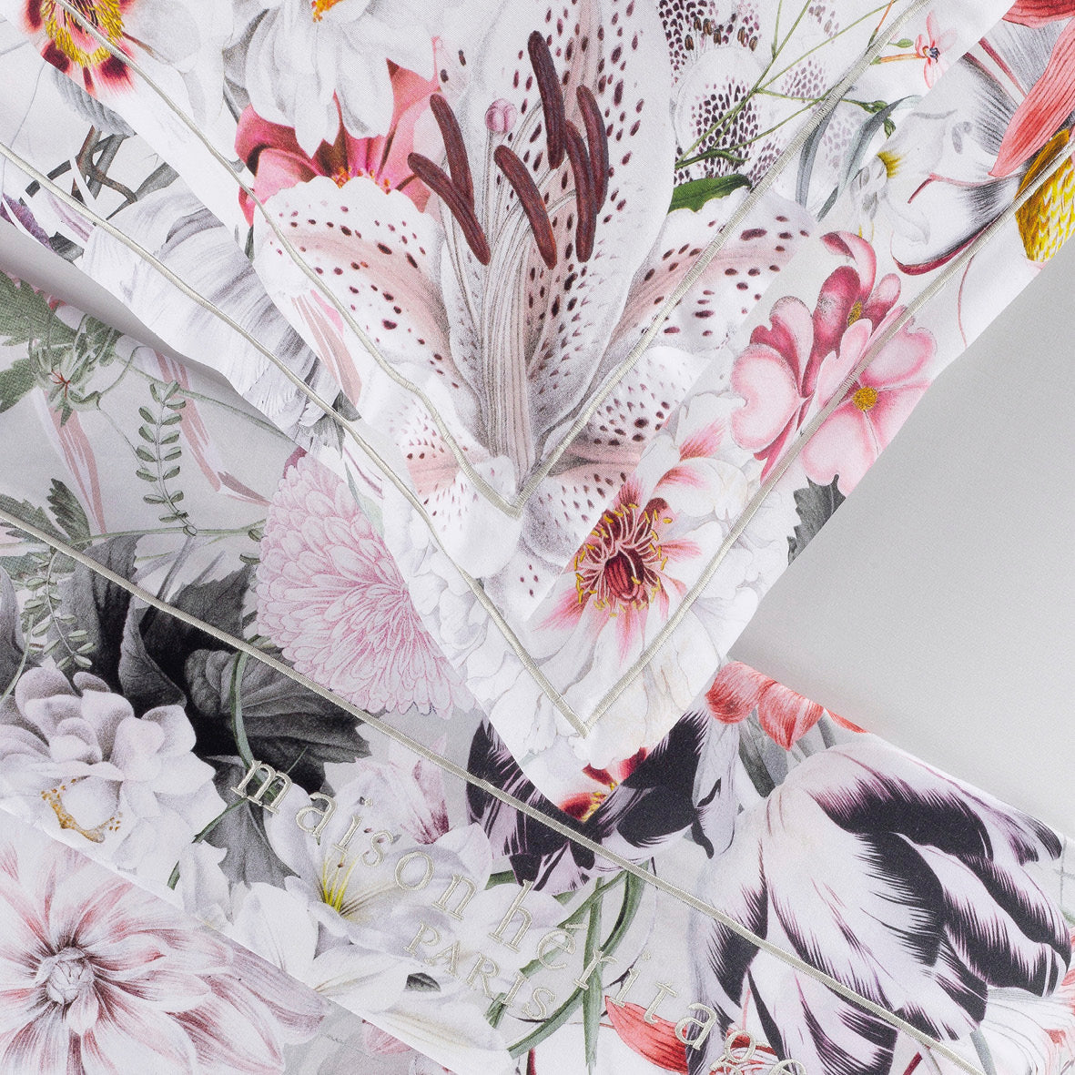 Pillowcase(s) cotton satin - Fleurs éclatantes White