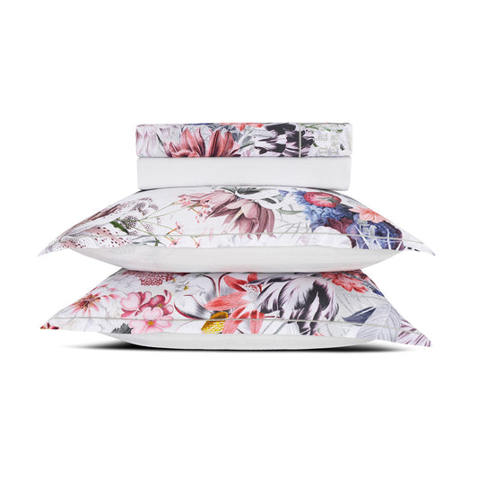 Sheet set cotton satin - Fleurs éclatantes White