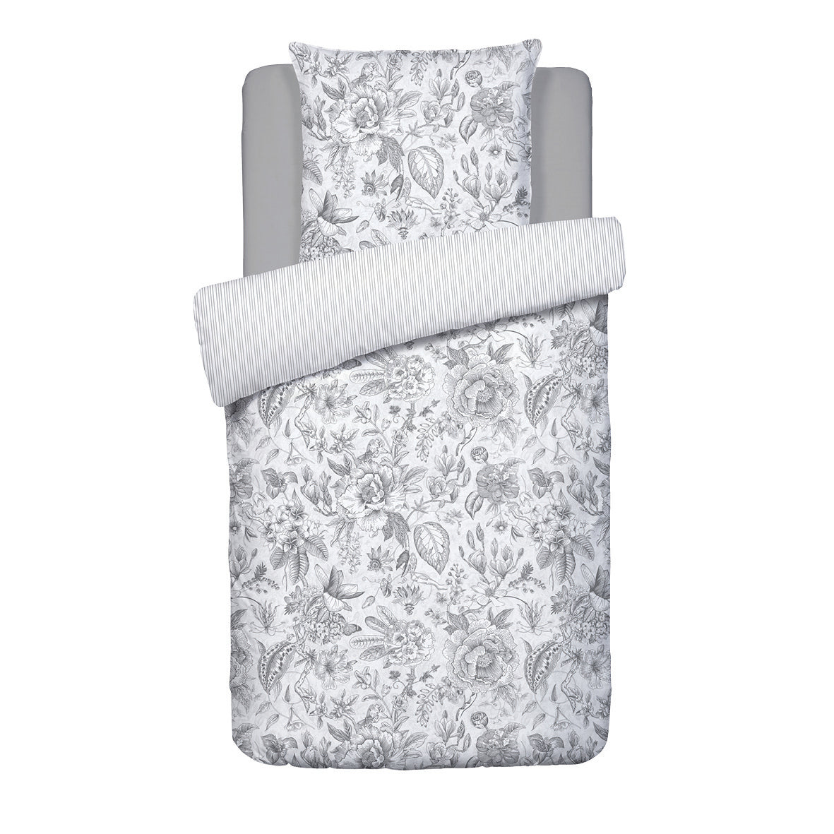 Duvet cover + pillowcase cotton satin - Fleurs esquissées White