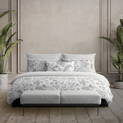 Duvet cover + pillowcase cotton satin - Fleurs esquissées White