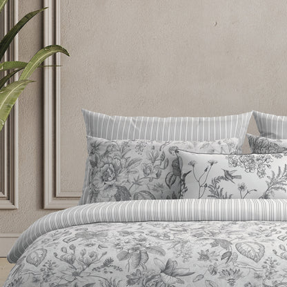 Duvet cover + pillowcase cotton satin - Fleurs esquissées White