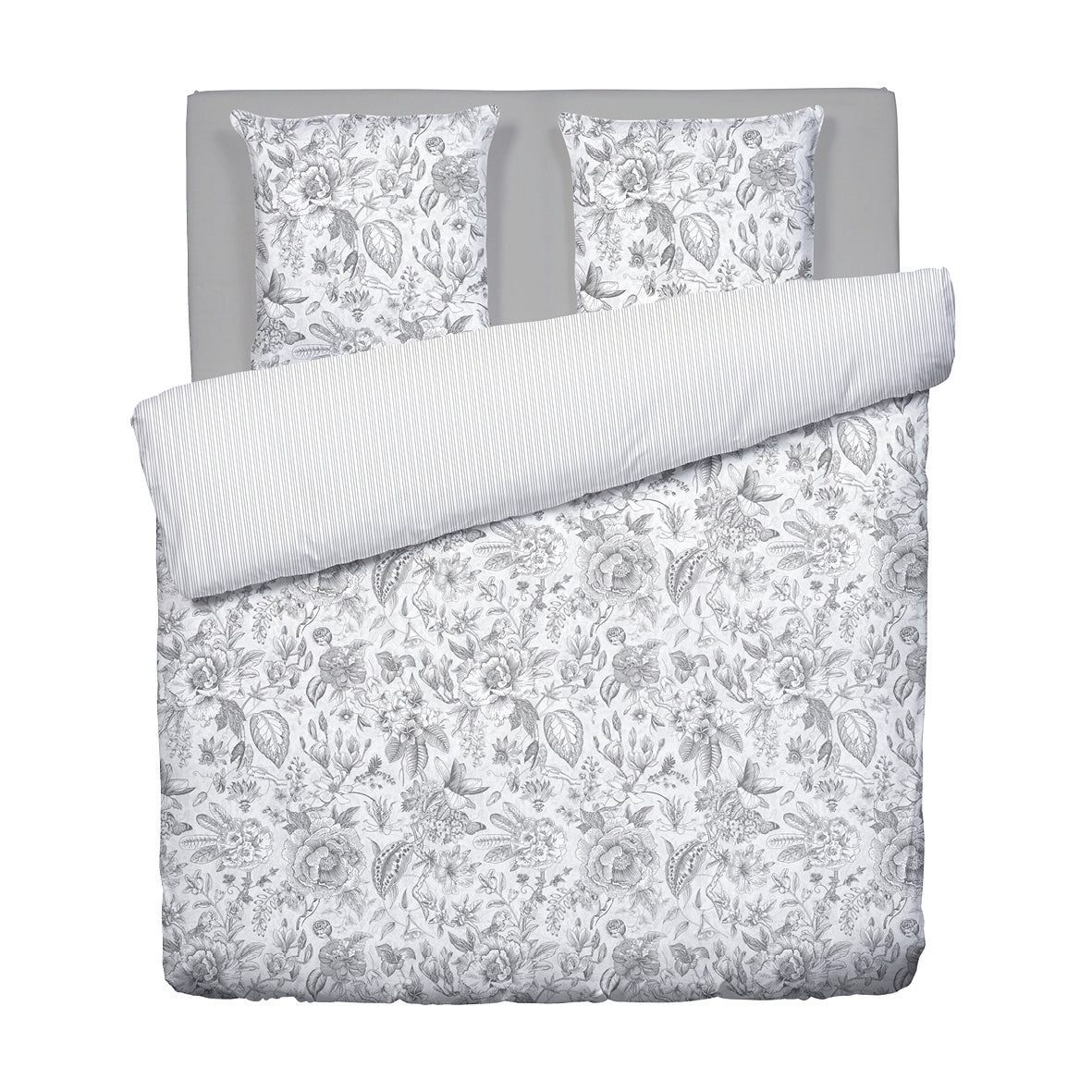 Duvet cover + pillowcase cotton satin - Fleurs esquissées White