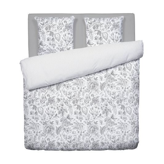 Duvet cover + pillowcase cotton satin - Fleurs esquissées White