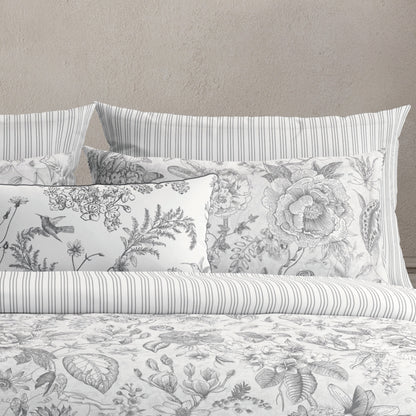 Taie(s) d'oreiller satin de coton - Fleurs esquissées Blanc