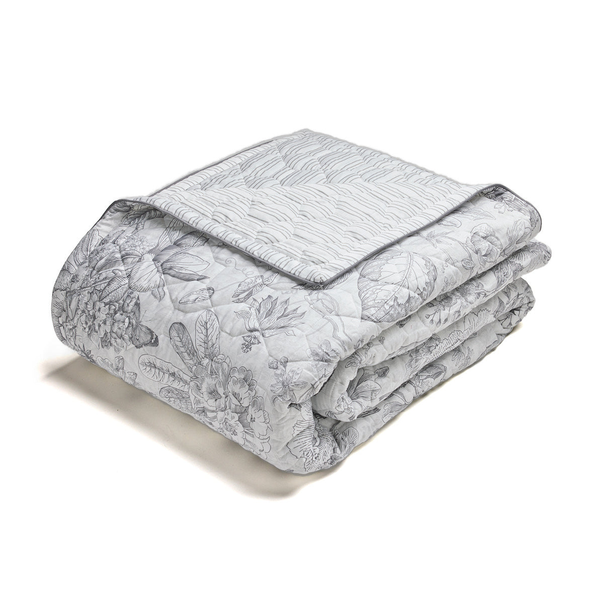 Bedspread cotton satin - Fleurs esquissées White