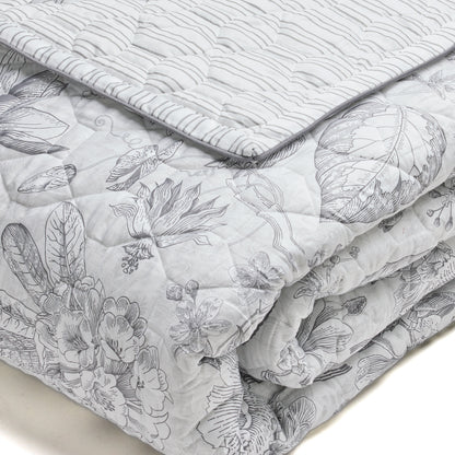 Bedspread cotton satin - Fleurs esquissées White