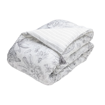 Édredon avec glands - Fleurs esquissées Blanc