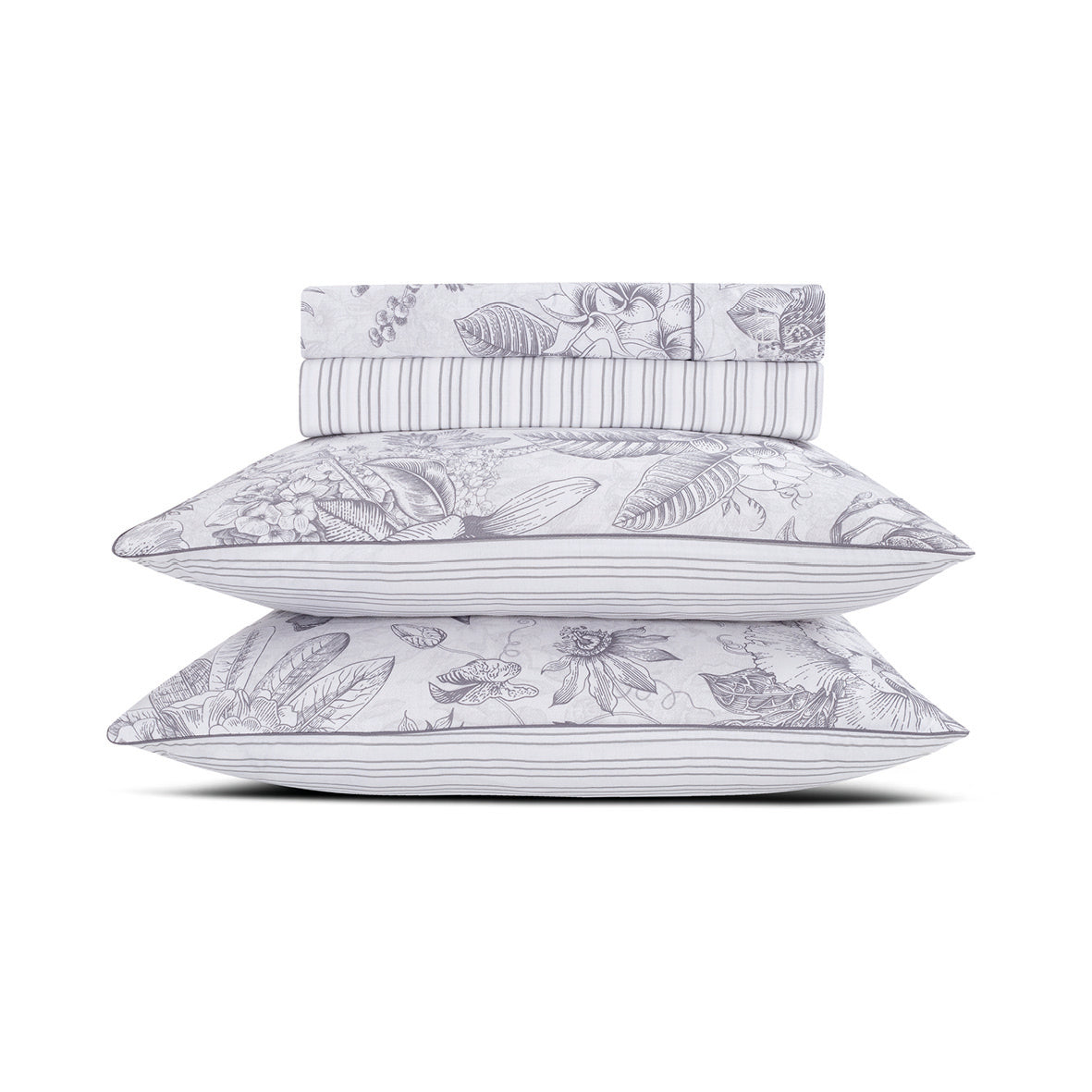 Sheet set cotton satin - Fleurs esquissées White