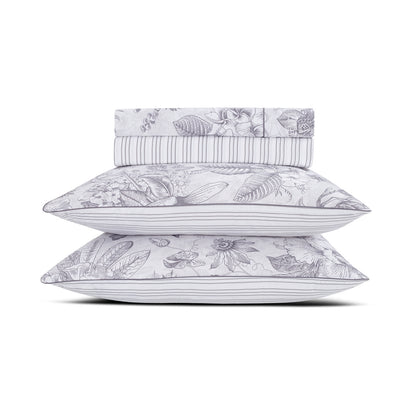 Sheet set cotton satin - Fleurs esquissées White