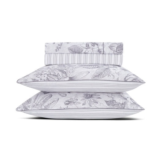 Sheet set cotton satin - Fleurs esquissées White
