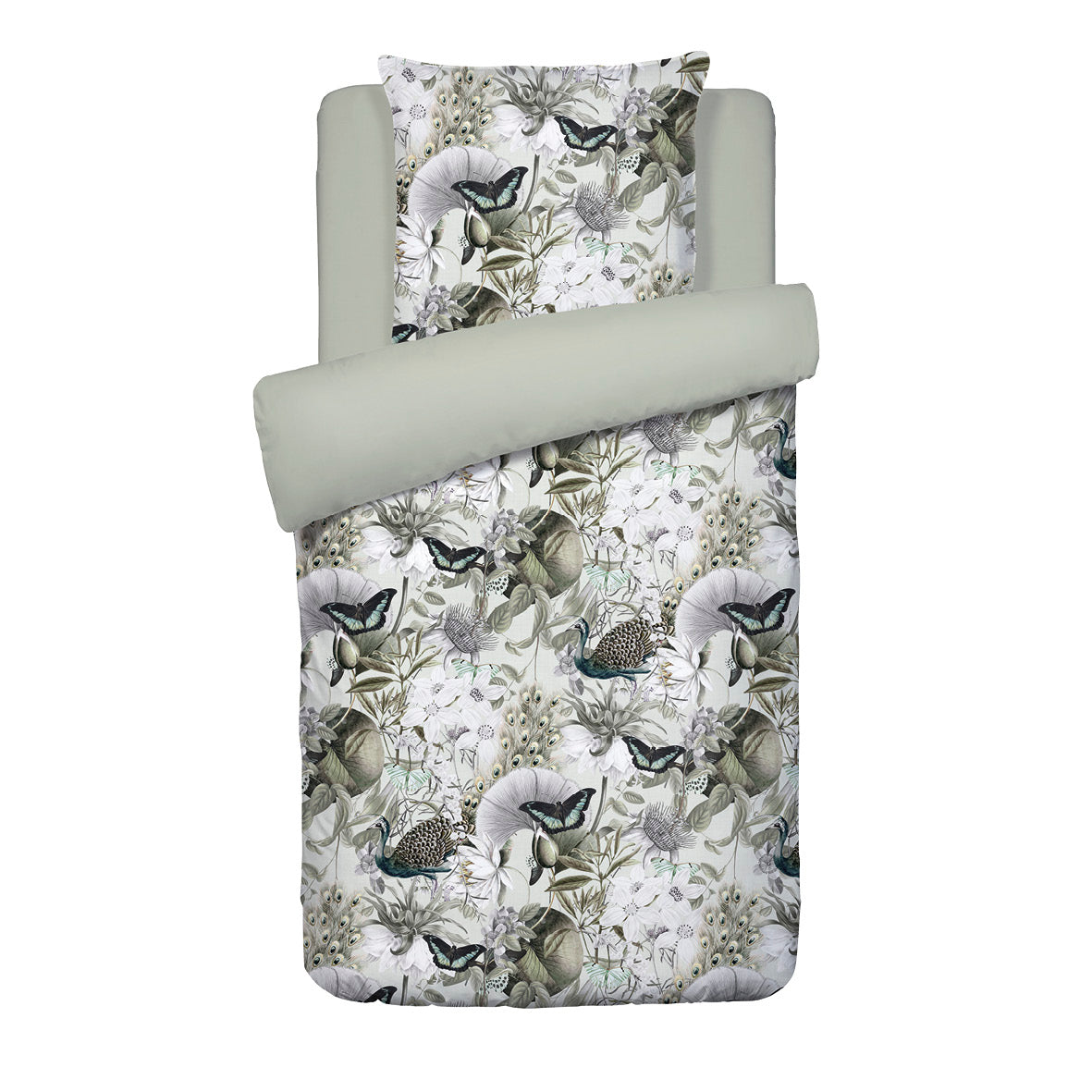 Duvet cover + pillowcase(s) cotton satin - Jardin orné Linden green
