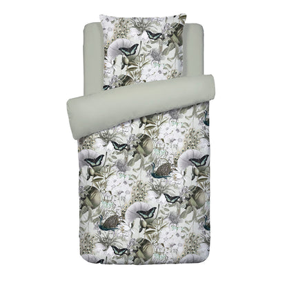 Duvet cover + pillowcase(s) cotton satin - Jardin orné Linden green