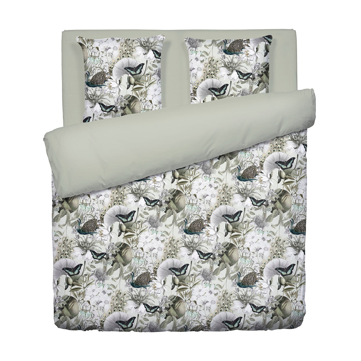Duvet cover + pillowcase(s) cotton satin - Jardin orné Linden green