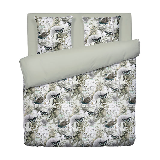 Duvet cover + pillowcase(s) cotton satin - Jardin orné Linden green