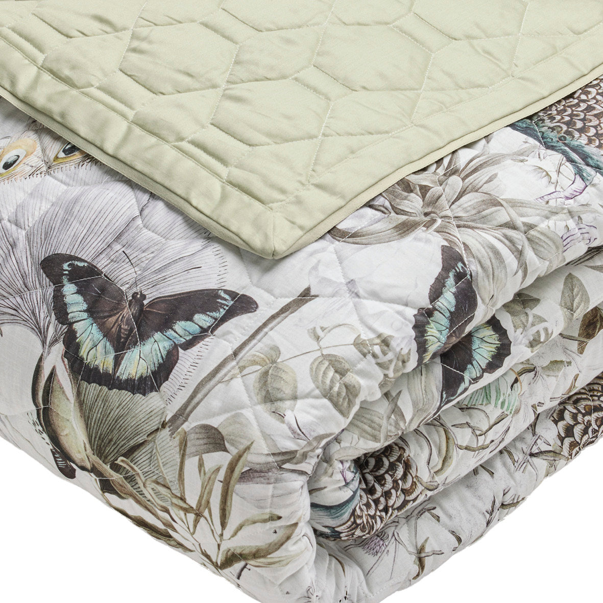 Bedspread cotton satin - Jardin orné Linden green