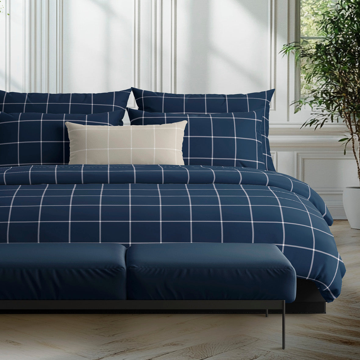 Taie d'oreiller satin de coton - Amélia Bleu foncé