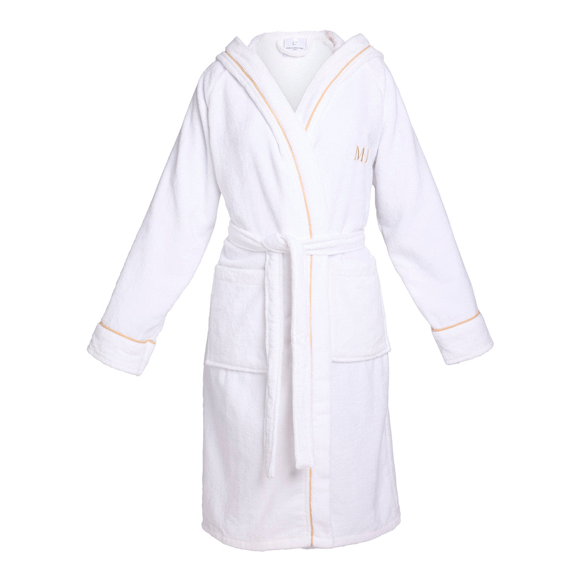 Hooded bathrobe velvet cotton - Jan Gold / White