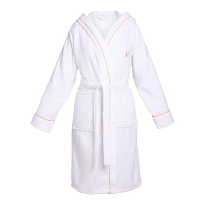 Hooded bathrobe velvet cotton - Jan Gold / White