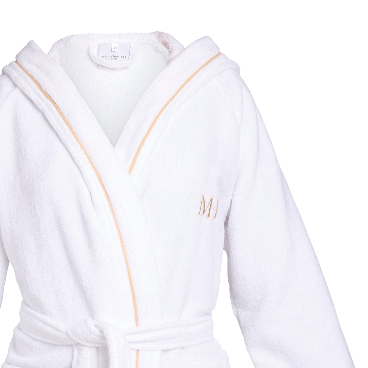 Hooded bathrobe velvet cotton - Jan Gold / White