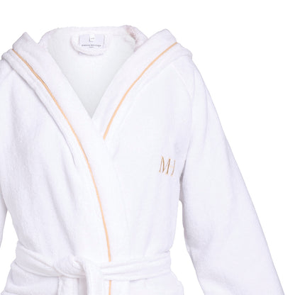 Hooded bathrobe velvet cotton - Jan Gold / White