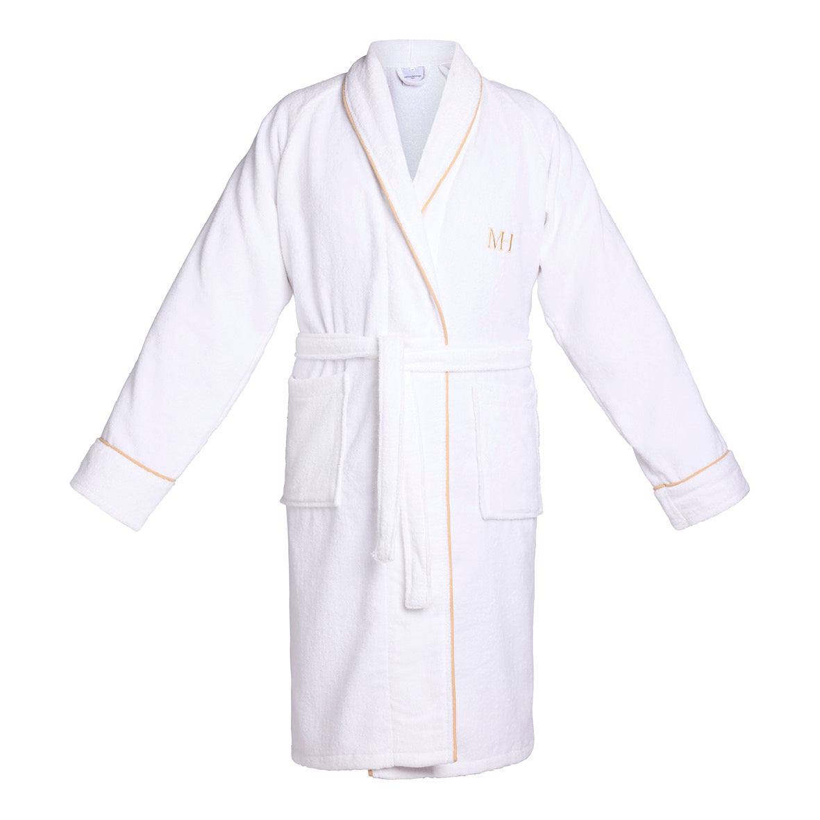 Peignoir avec col châle en coton velours - Jan Or / Blanc