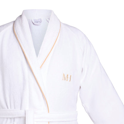 Peignoir avec col châle en coton velours - Jan Or / Blanc