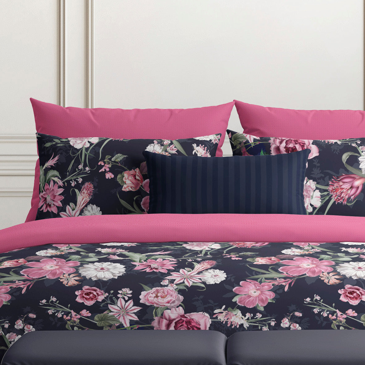 Pillowcase(s) cotton satin - Mila fleurs Pink