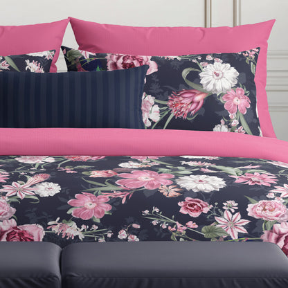 Drap plat satin de coton - Eclat nocturne Bleu foncé