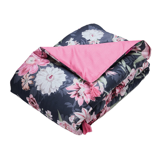 Quilt with tassels cotton satin - Eclat nocturne Dark blue - 140 x 200 cm