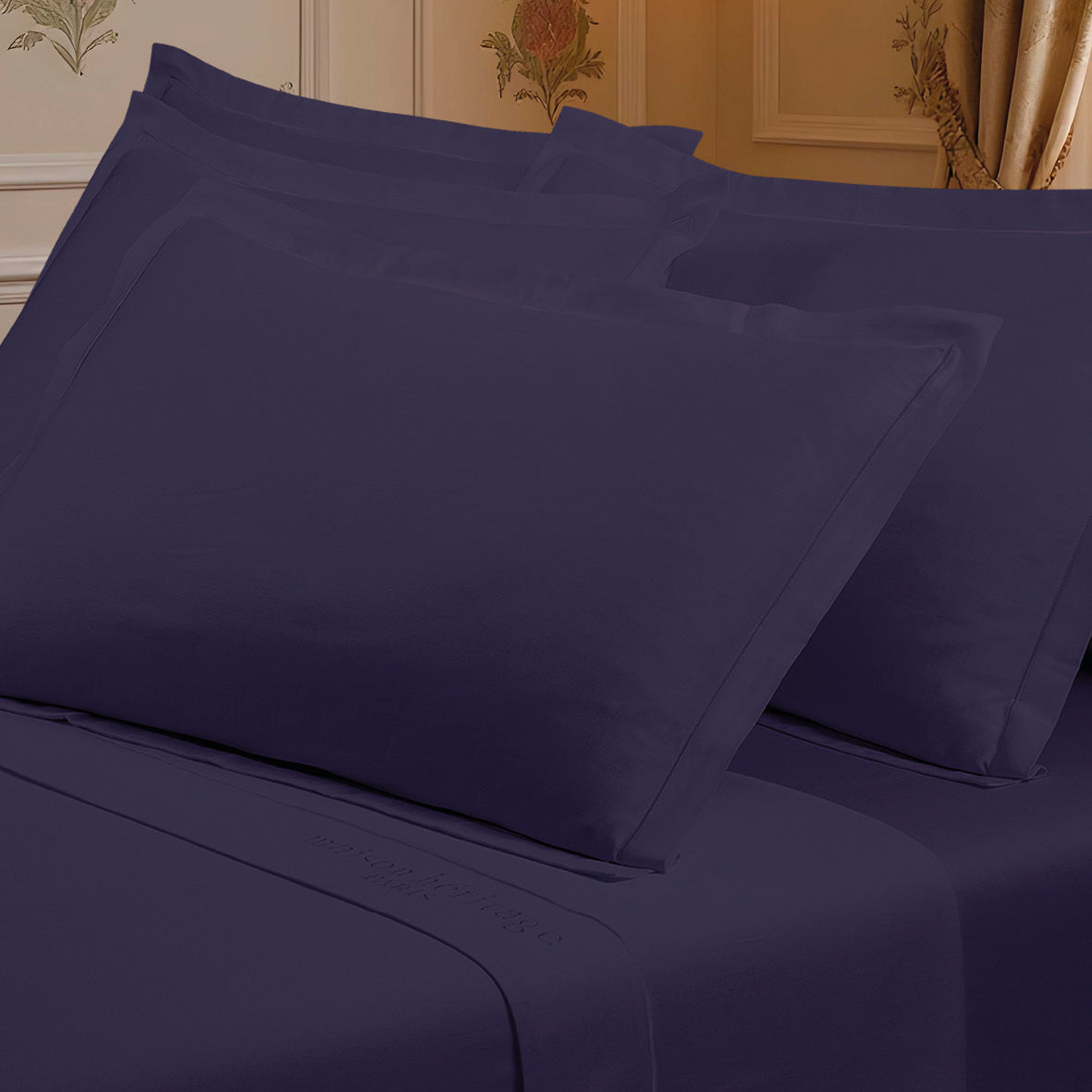 Taie d'oreiller satin de coton - Uni 1 baratta Bleu 04