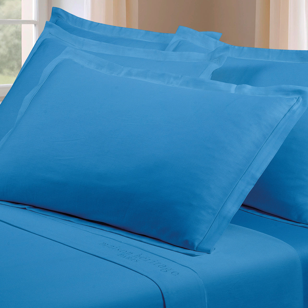 Taie d'oreiller satin de coton - Uni 1 baratta Bleu 05