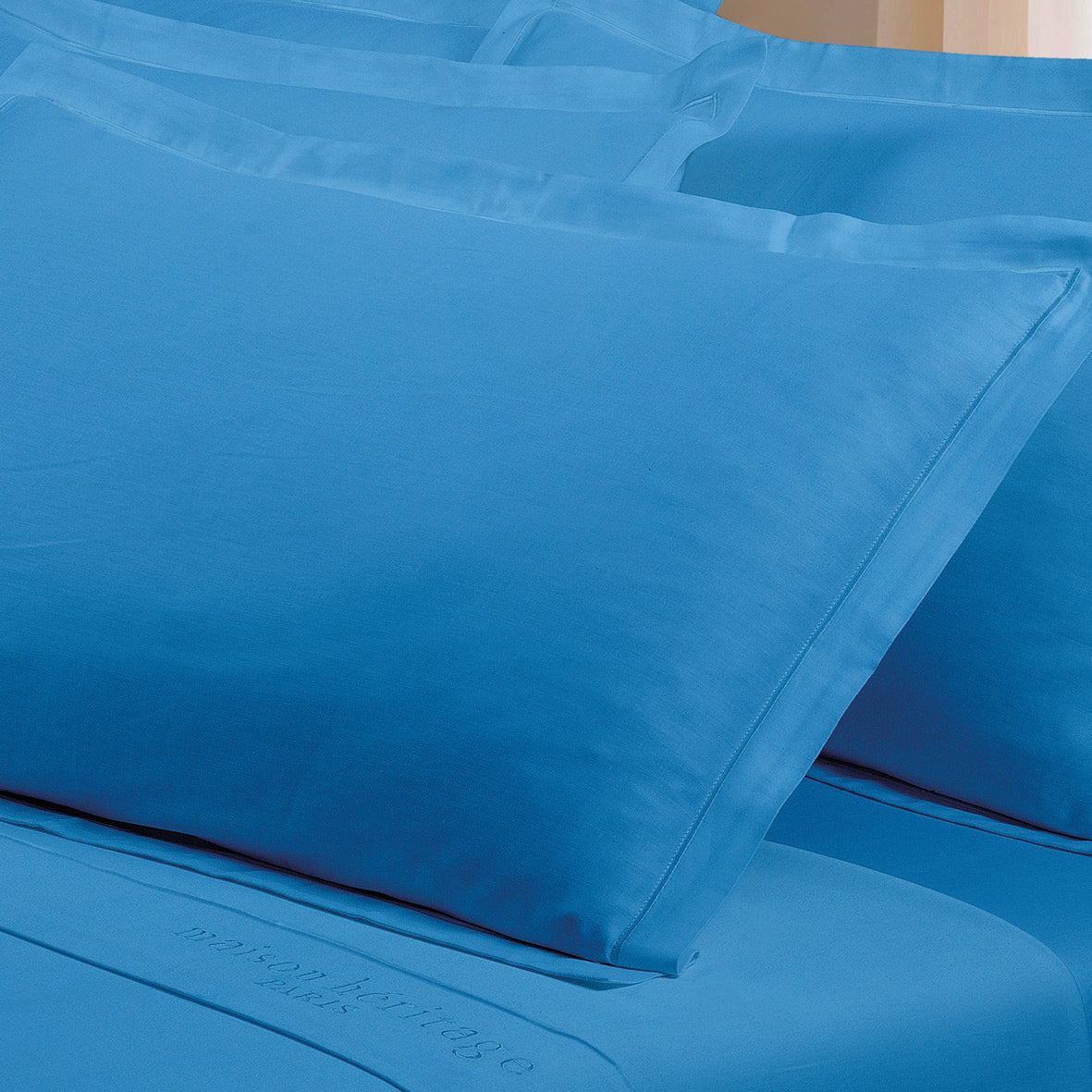 Taie d'oreiller satin de coton - Uni 1 baratta Bleu 05