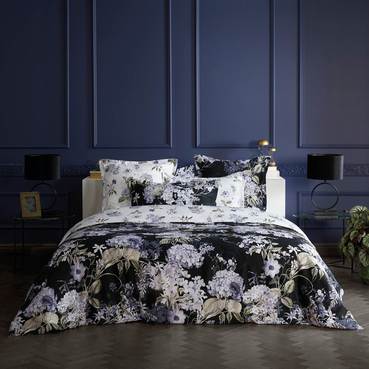 Bolster case cotton satin - Hortensia Dark blue
