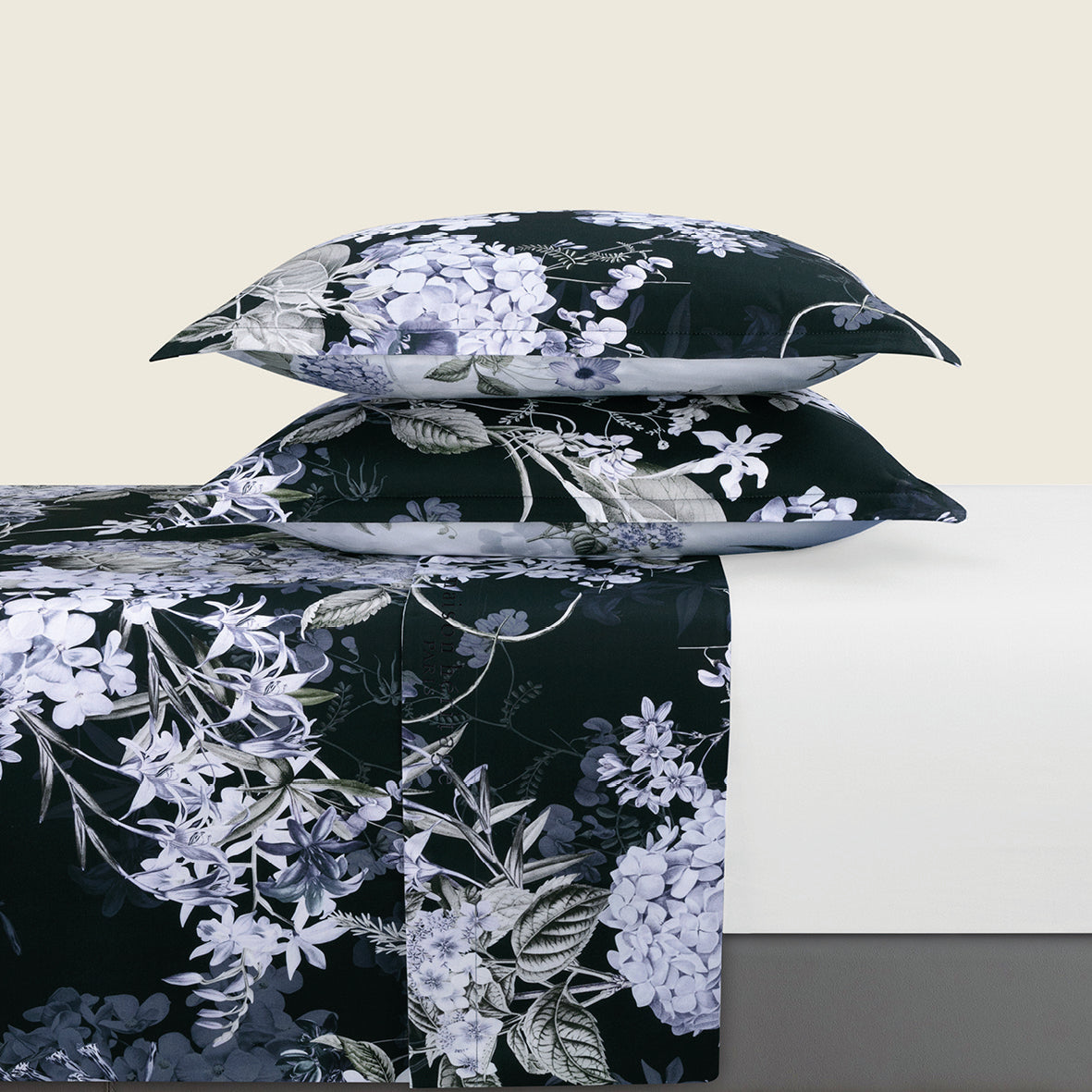 Ensemble de draps satin de coton - Hortensia Bleu foncé