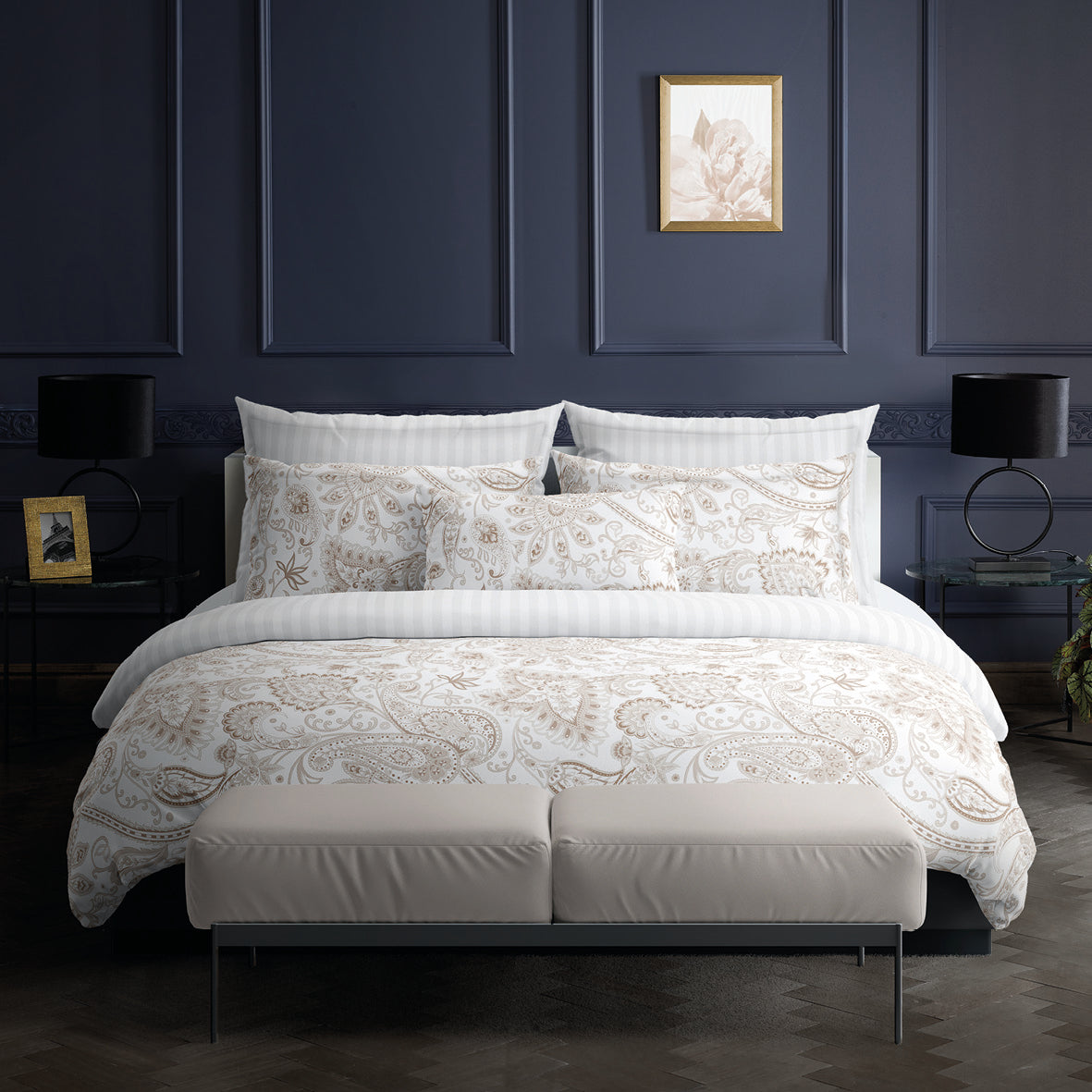 Taie de traversin satin de coton - Indienne Taupe