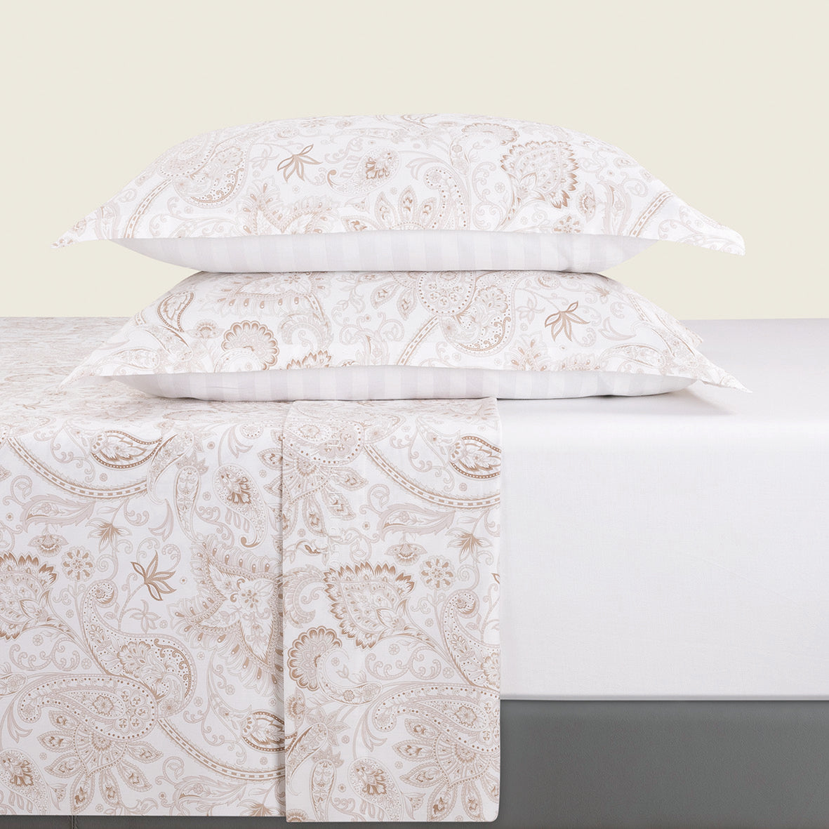 Ensemble de draps satin de coton - Indienne Taupe