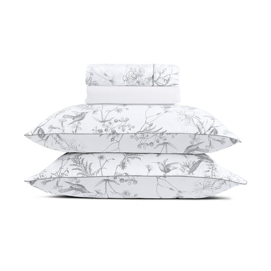 Sheet set cotton satin - Colibri floral Black grey