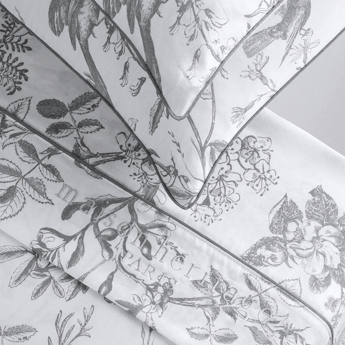 Ensemble de draps satin de coton - Colibri floral Noir gris