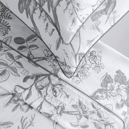 Ensemble de draps satin de coton - Colibri floral Noir gris