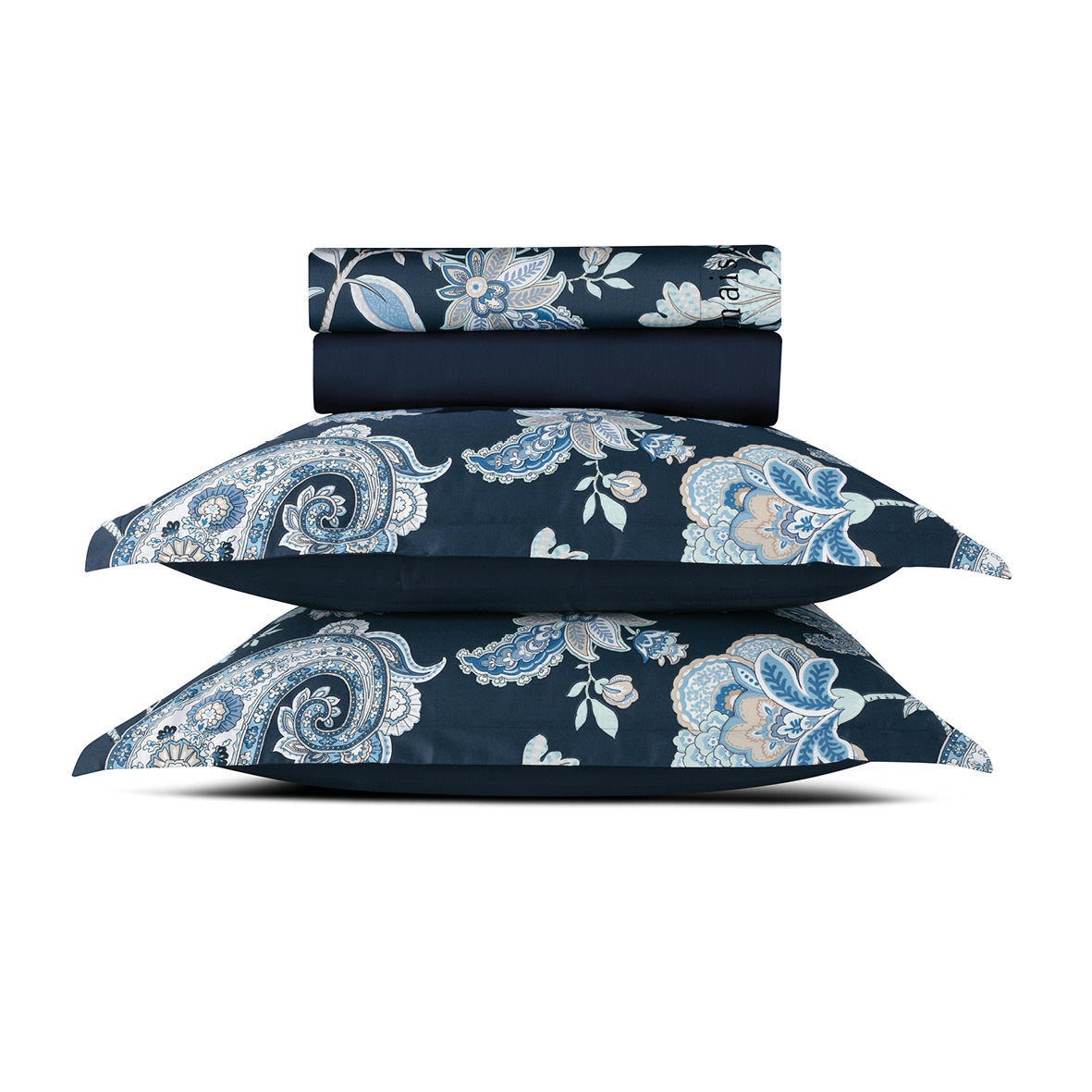 Ensemble de draps satin de coton - Kashmir Bleu foncé