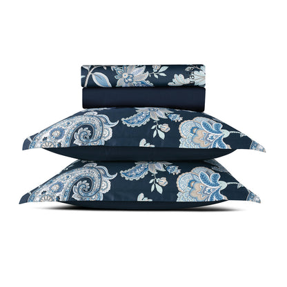 Ensemble de draps satin de coton - Kashmir Bleu foncé