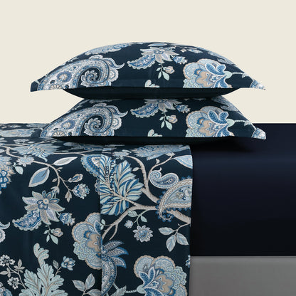 Ensemble de draps satin de coton - Kashmir Bleu foncé