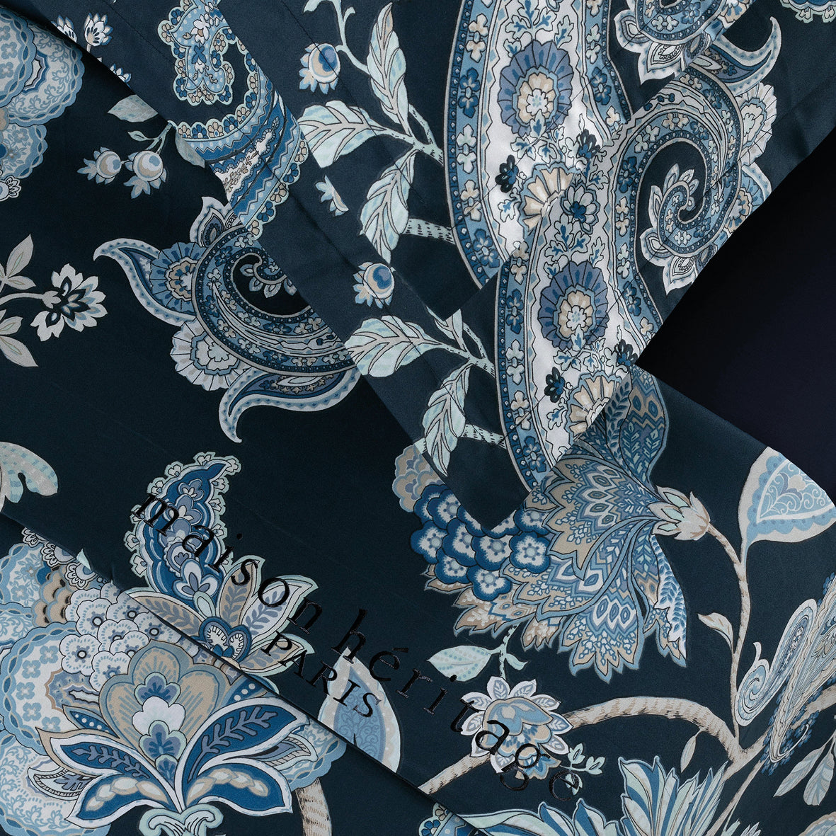 Ensemble de draps satin de coton - Kashmir Bleu foncé