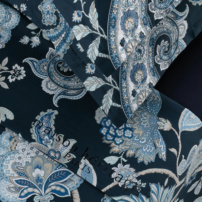 Ensemble de draps satin de coton - Kashmir Bleu foncé